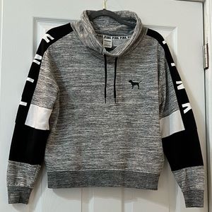 PINK cowl neck drawstring sweater.